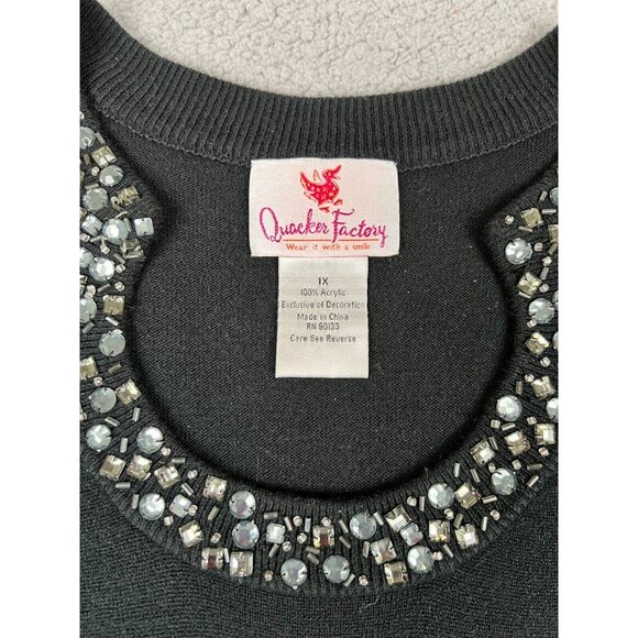 Quacker Factory Women XL Black Rhinestone Long Sleeve Special Occasion Sweater - Picture 3 of 12